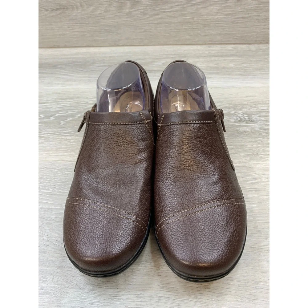 Clarks Brown Leather Zip Comfort Loafers Shoes Women's 10 W Comfort Shoes